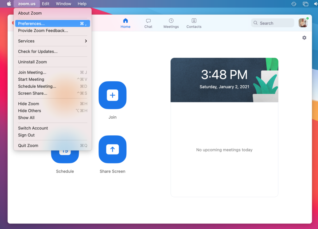 Zoom Preferences menu item